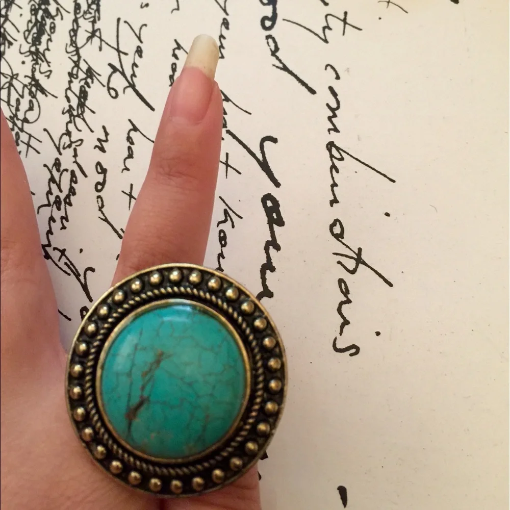 Vintage Turquoise Large Statement Adjustable Ring
